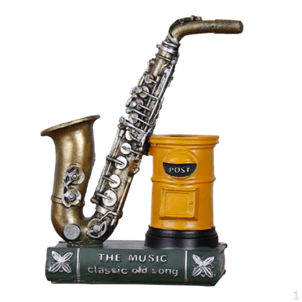 

Crafts Pencil & Pen Holder Display - Decorative Instrutment Theme Desktop Supply Organizer Yellow Pen Holder Bronze Saxophone_ 8cm