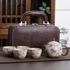 Ru Kiln Travel Tea Set One Pot Four Cups With Gift Box Outdoor Portable Tea Pot Ceramic Business Gifts