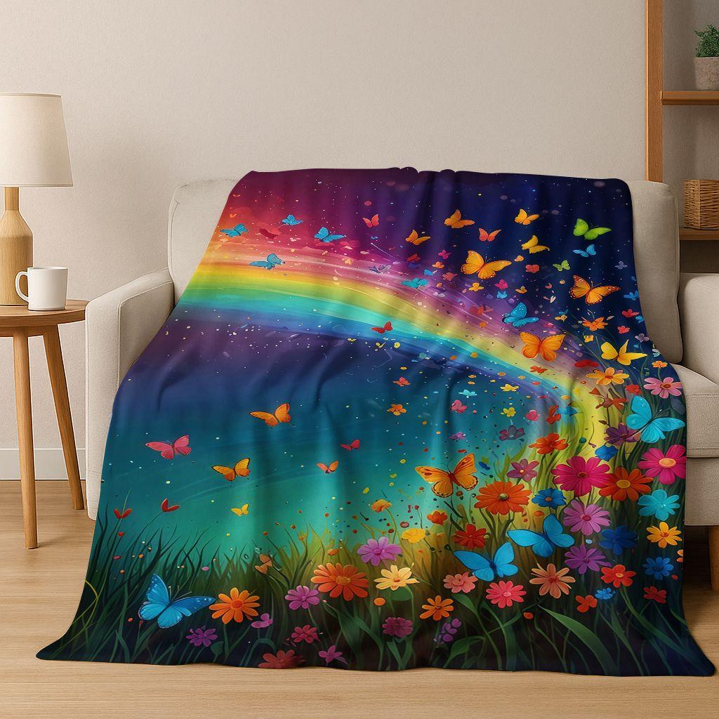 Colorful Rainbow Clouds Dream Sky Cartoon Flannel Blanket,Cozy Soft Throw Blanket for Home Bedroom Bed Sofa Picnic Cover Kids
