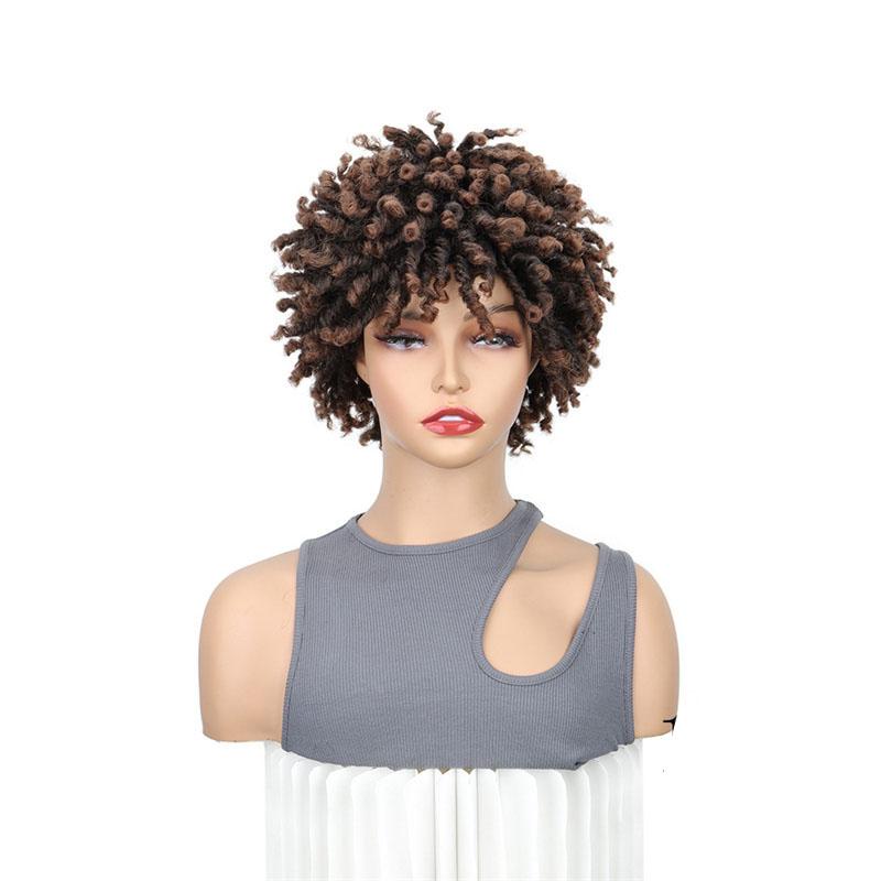 Synthetic Black Braided Wigs for Women Locs Crochet Twist Hair Short Afro Curly Wig Cool Girl Dreadlock Wig Daily Party