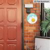 2D Flat Watercolor Daisy Welcome Hanging Sign, Aluminum Decorative Sign and Plaque, Various Sizes. Simple Style, Sea Blue Background, Floral Wall