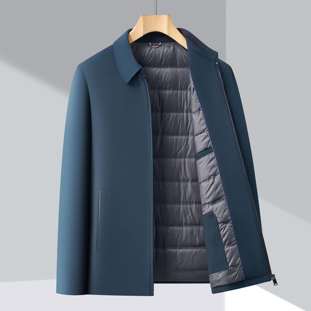 Counter Men's Mid-Age Business Casual Lightweight Warm Down Jacket with Turn-Down Collar