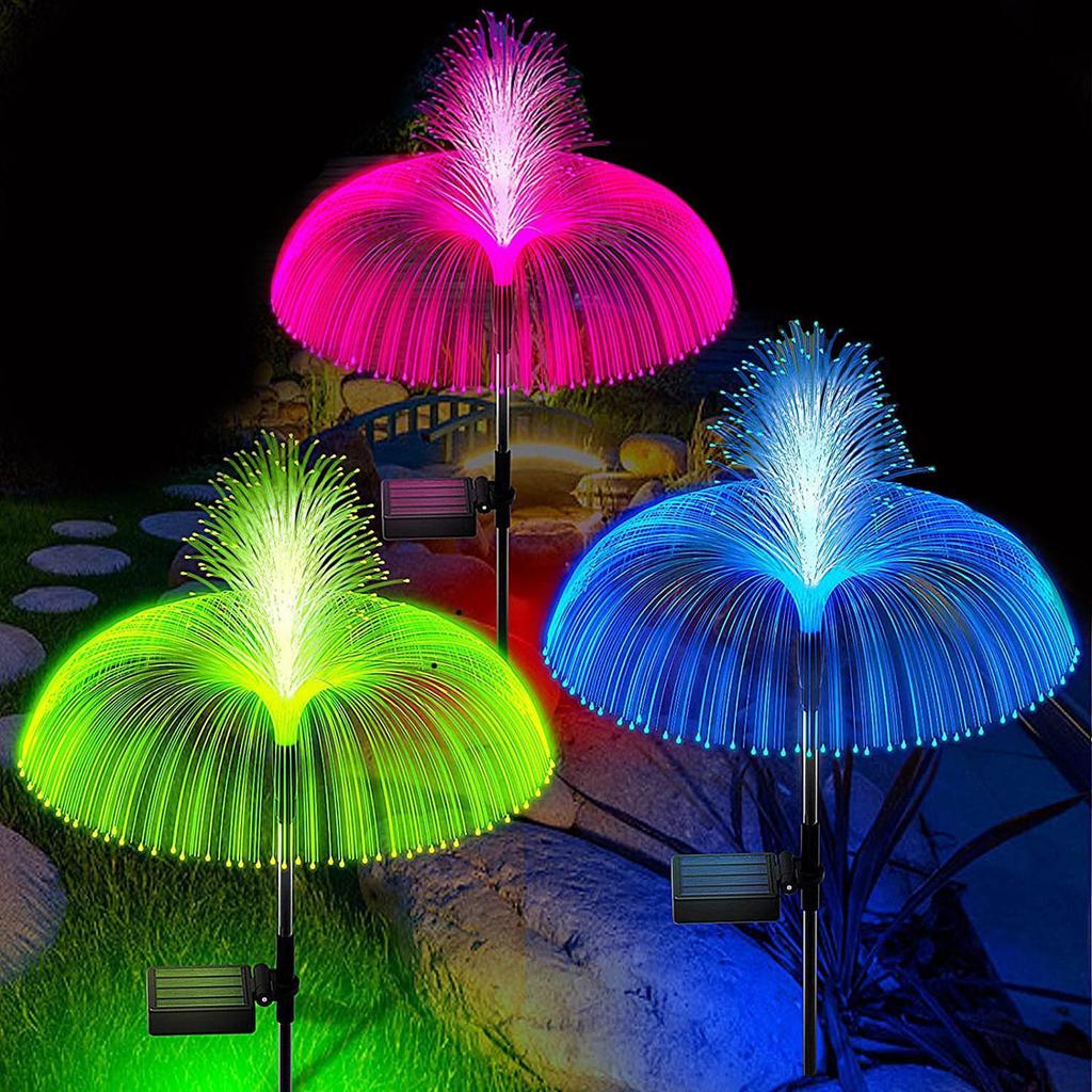 Solar Fiber Optic Jellyfish Lamp: Seven-Color Outdoor Garden Light with Creative Color-Changing Features