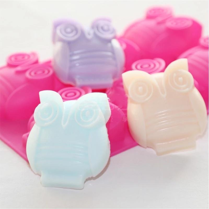 Weiche Silikon-Seifenform mit sechs Eulen, Seifenformen für die Seifenherstellung, Fondantkuchen, Schokoladenform, Kuchendekor, Badewerkzeug, Farbe zufällig