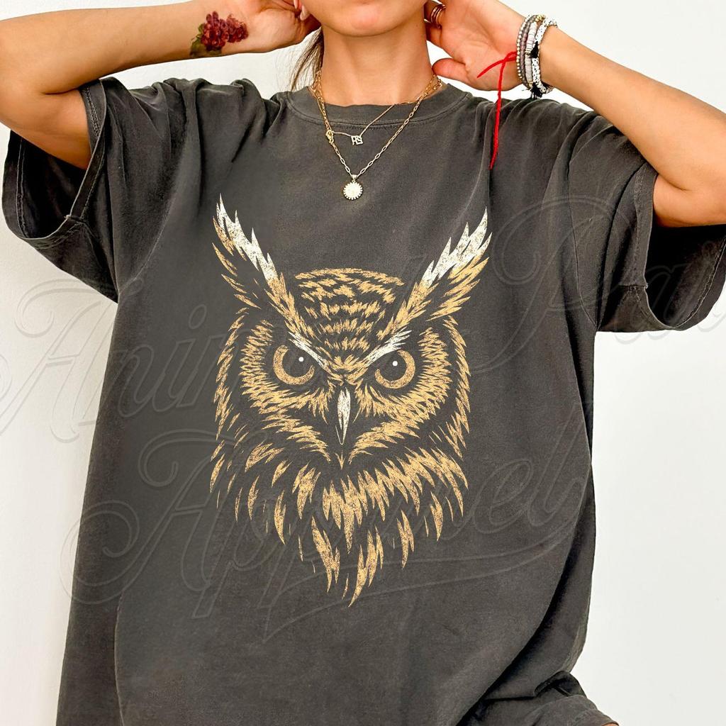 Vintage Owl T Shirt, Retro Night Owl Graphic Tee, Gift Owl Lover, Comfort Colors Animal Shirt, Great Horned Owl Nature Top, Cottagecore Gift