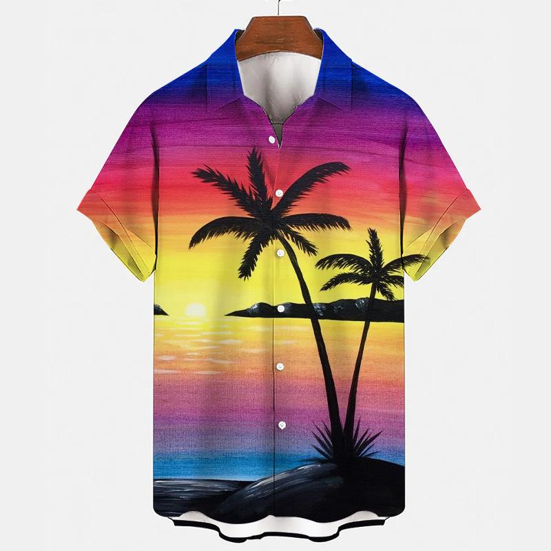 2026 Summer Men's Short Sleeve Shirt Hawaiian Style Beach Casual Men's Top
