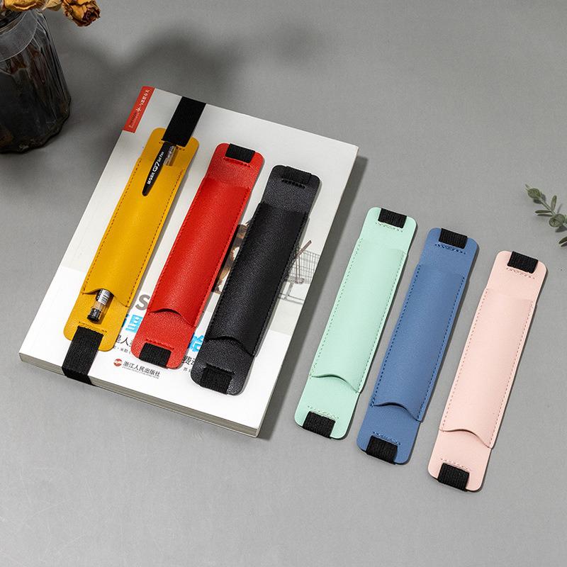 Portable PU Leather Pen Holder with Elastic Band for Single Fountain or Ballpoint Pen