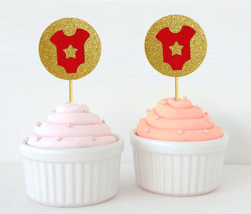 

Любий сувенір, блискуча дитяча футболка Baby Shower Топпери для кексів, прикраси для десертів Pack Of 20 червоний