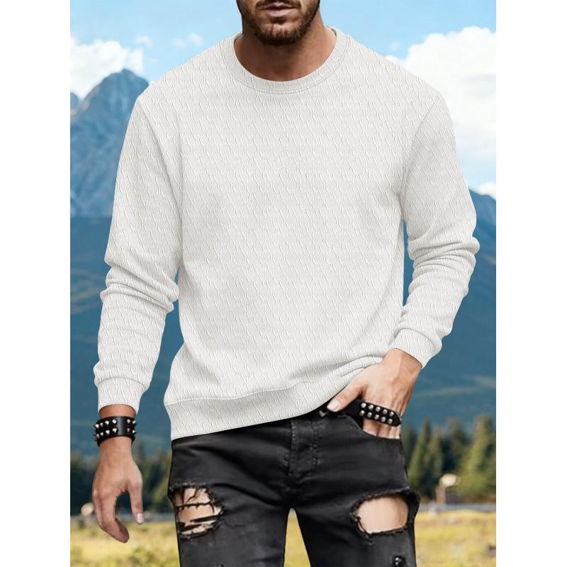 Herren 2025 Gestricktes Jacquard-Baumwoll-Rundhals-Sweatshirt - Langarm, Lockere Passform, Vielseitiges Lässiges Basis-Shirt