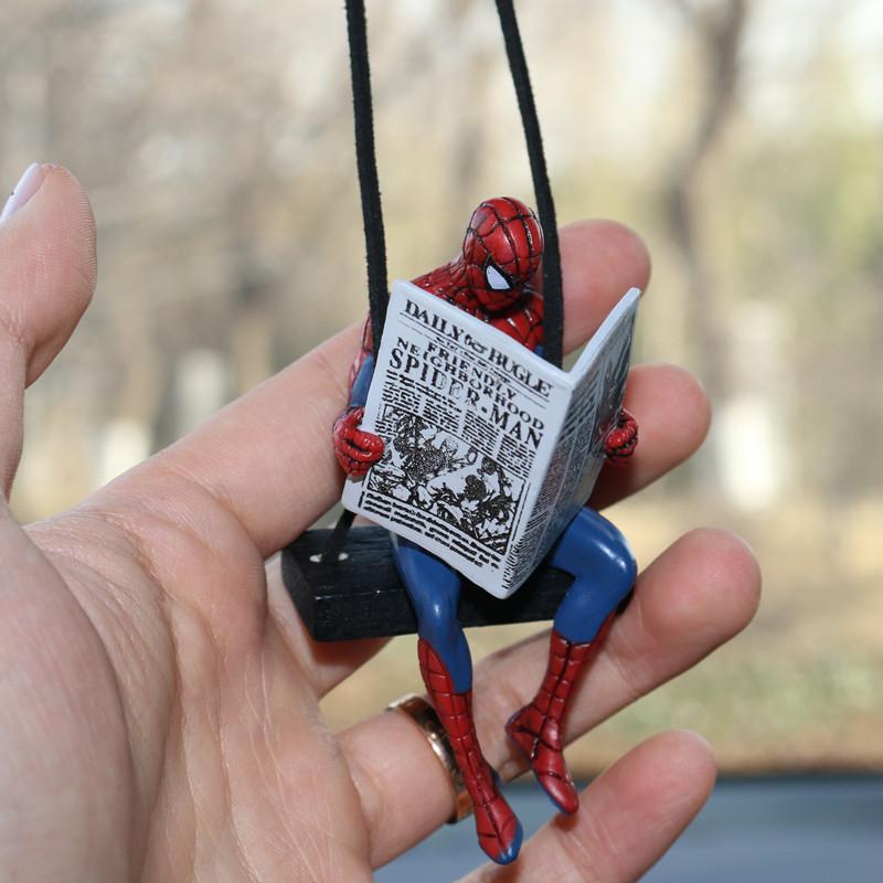 Cartoon Spider-Man Car Rearview Mirror Hanging Decoration Marvel Hero Deadpool Action Figure Car Hanging Decoration