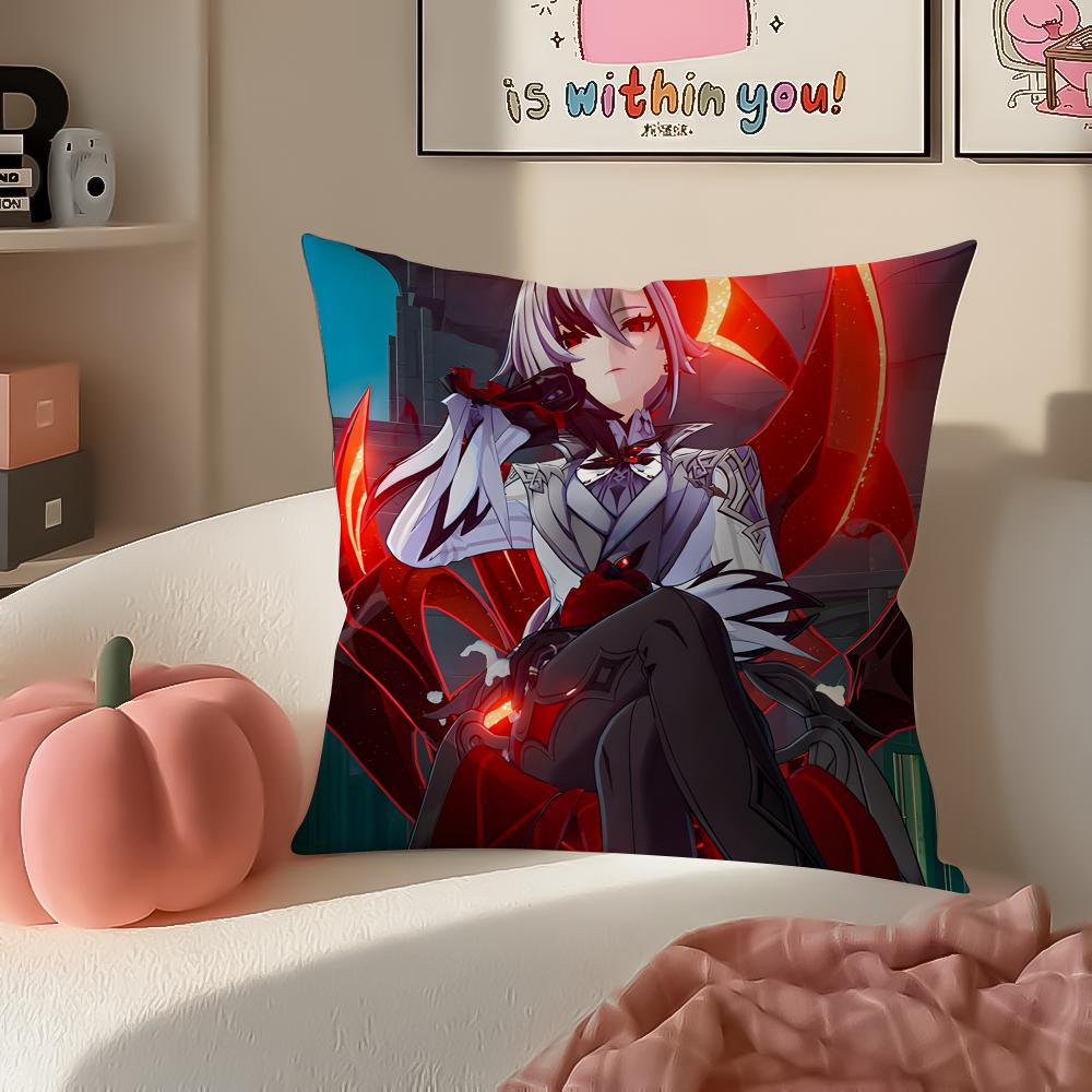 Game Genshin Arlecchino Cushion Cover Pillowcase Short Plush Invisible Zipper Room Sofa Cushion Cover