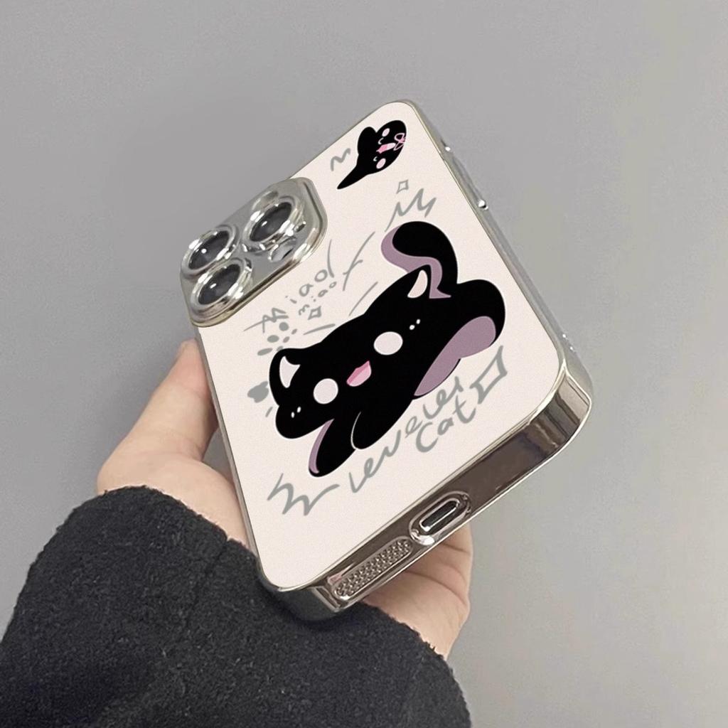 Surprised Little Black Cat for Apple 16promax Phone Case New for IPhone 1 5 Plated Protective Cover New