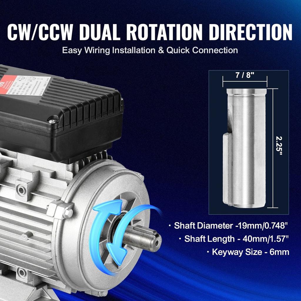 0.75KW Electric Motor 1400RPM AC 220~240V 5.45A 1-Phase 19mm Keyed Shaft