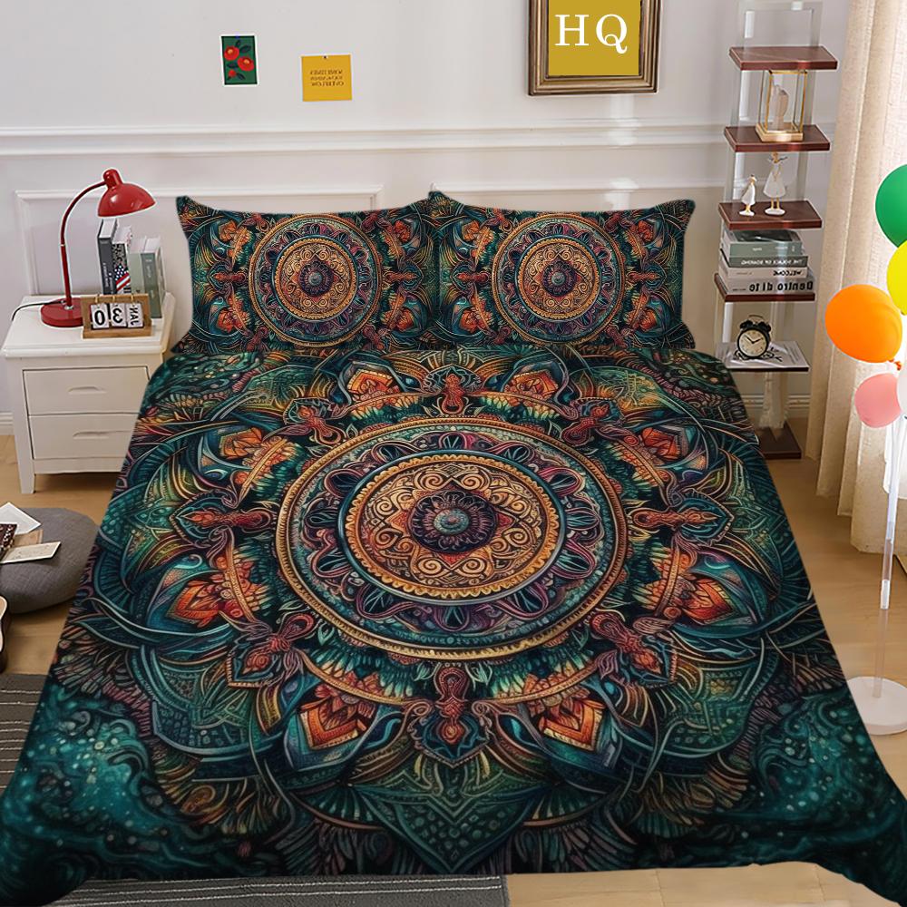 Set cuvertură de plapumă de lux Lenjerie de pat pentru acasă Cuvertură de pat cu imprimeu Mandala Husă de pilota de înaltă calitate Decor de dormitor de o singură dimensiune