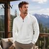 Lightweight Warm Sweatshirt Men Quarter-Zip Sweatshirt, Long Sleeve Turndown Collar Stylish Chilly Weather Shirt Solid Color Pullover for Fall Winter