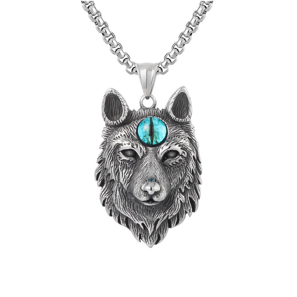 New Hot Selling Fashion Personality Punk Retro Animal Wolf Head Eyeball Pendant Hip Hop Mens Necklace