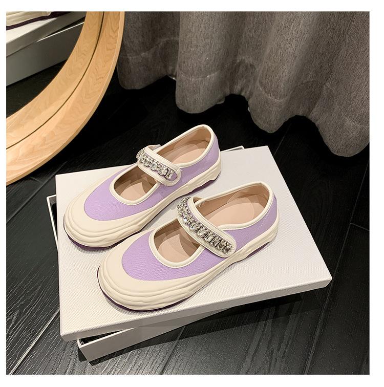 

Туфли Мэри Джейн из парусины в стиле французской девушки, женские летние туфли на платформе с липучкой и стразами, повседневные туфли 6075 40