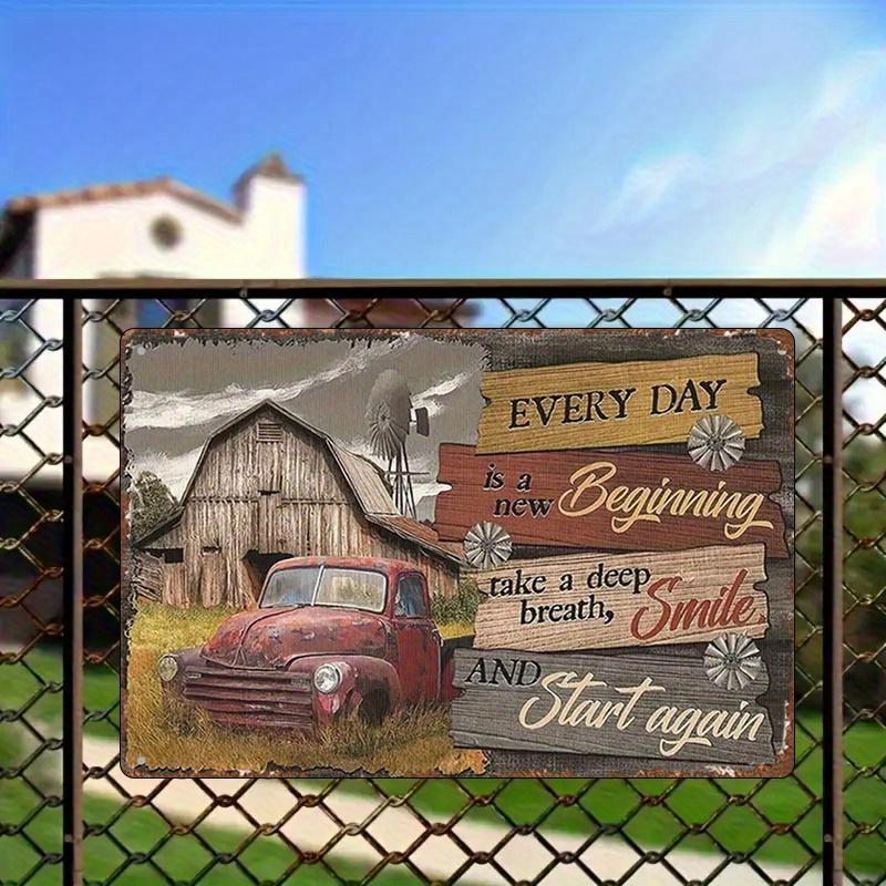

Vintage Farmhouse Metal Wall Sign Every Day is a New Beginning Inspirational Decor with Red Barn Windmill Design Rus 20x30cm（7.8x11.8inch）