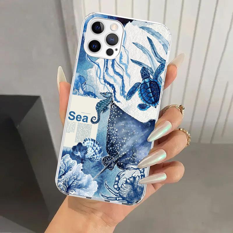 Ocean Starfish Sea Turtle Shark Phone Case for Iphone 17 Air 16 15 Plus 14 13 Mini 12 11 Pro Max 16E 7 8 SE 2020 Soft Funda Prin