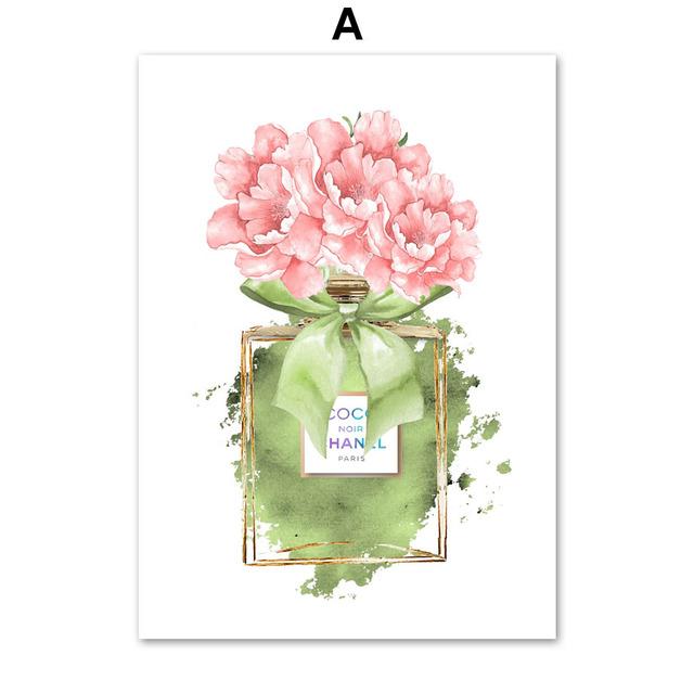 Paris Perfume Nordic Posters Prints Bottle Flower Handbag Girl Fashion Art Canvas Painting Wall Pictures for Living Room Decor No Frame