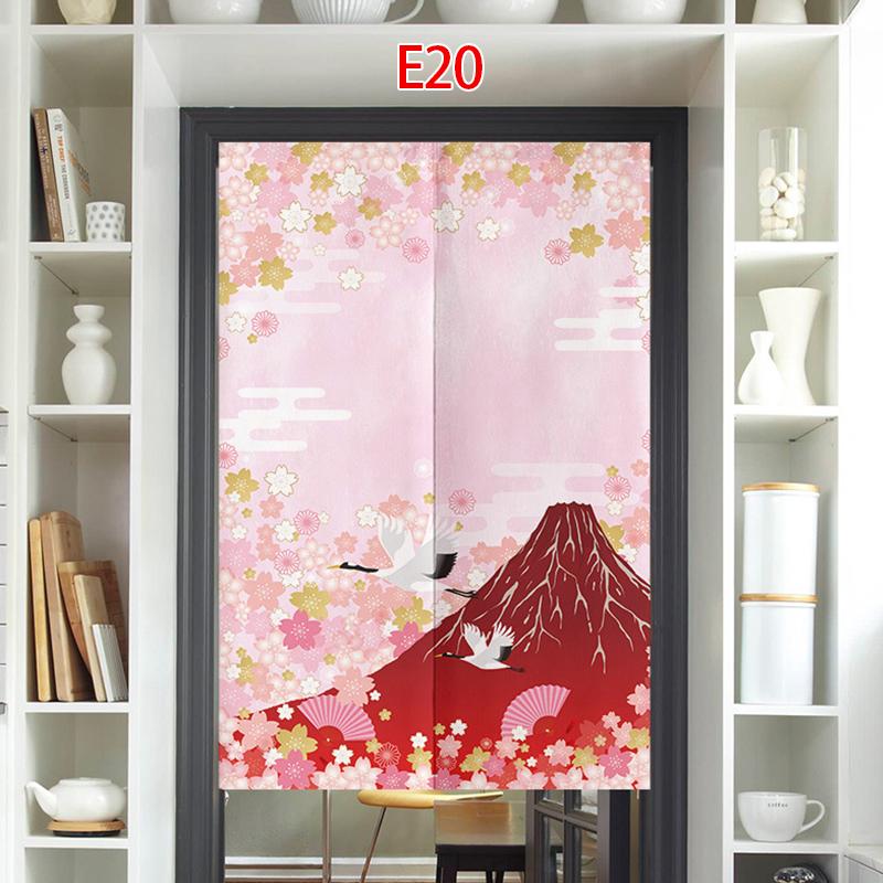 Cortina de Porta Estilo Japonês Algodão Linho Flor de Cerejeira Cortina Entrada da Cozinha Restaurante Decoração Noren Divisória Meia-cortina