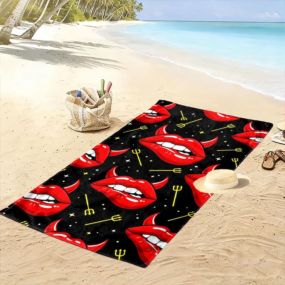 Fiery Lips with Attitude Print Beach Towel, Quick Drying, Suitable for Travel, Outdoor Sports, Jogging, the Beach and Swimming, Gift