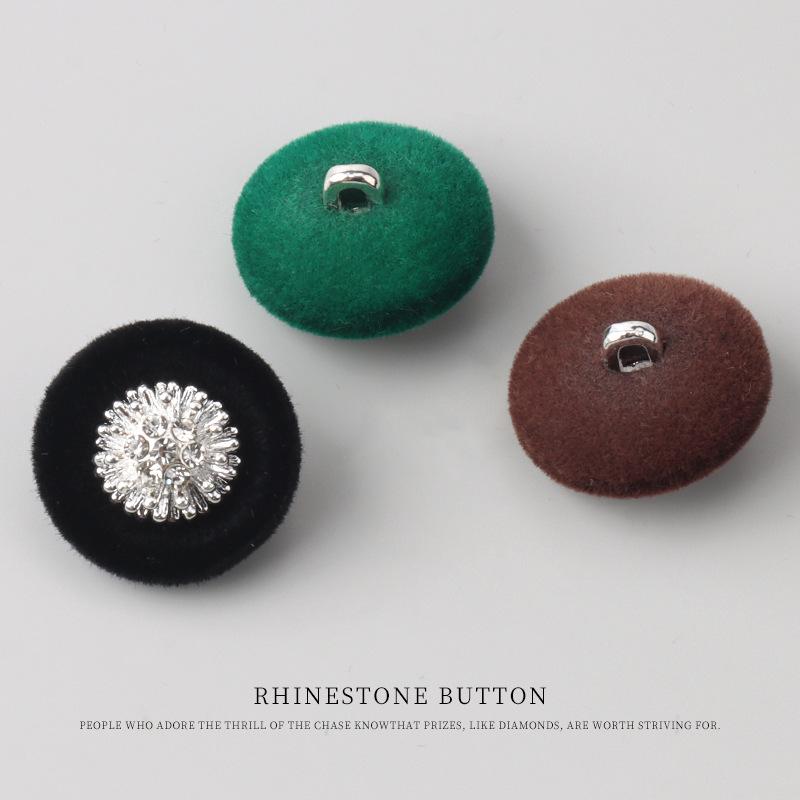 2pcs Round Metal Diamond Flocking Combination Button Fur Jacket Fashion Button High-End Suit Sweater Button