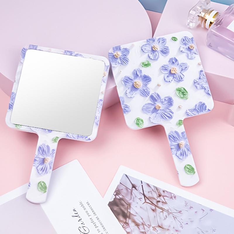 1Pc Liquid Shape Square Mirror Mini Hand-Held Desktop Cosmetic Makeup Mirror Travel Metallic Portable Beauty Mirror For Handbag