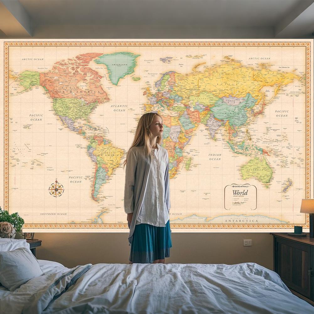 Weltkarte Wandbehang, Vintage Bildungsdeko, Horizontales Design für Klassenzimmer, Studentenwohnheim & Heimdeko, Weltkarte Wanddeko, Klassenzimmerdekoration