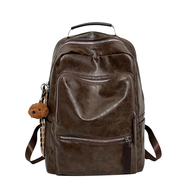Retro Backpack For Women New Large-Capacity Travel Backpack For Men Soft Leather Texture Student Schoolbag