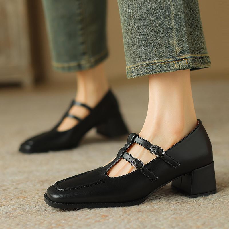 

Fashion 2024 New Spring Split Leather Women Shoes Pointed Toe Women Pumps High Heels Slip-on Loafers Shoes for Women Casual Shoes 34 чёрный