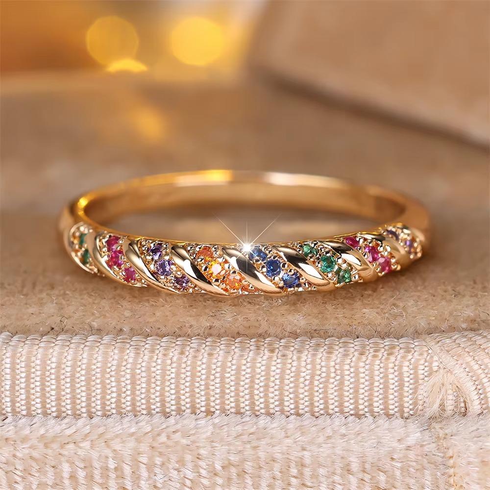 Multicolor Zircon Twisted Rings Round Stone Bridal Wedding Jewelry Round Stone Rings Women
