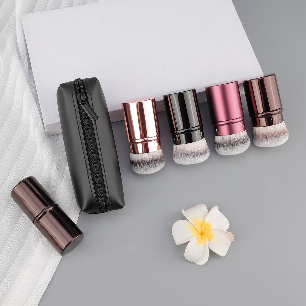 Convenient Travel Short Handle Retractable Makeup Brush with PU Zipper Bag Multifunctional Foundation Brush Honey Brush Beauty Tool
