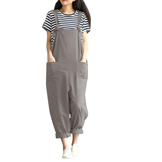 Einfarbige Damen-Overalls für Frühling und Sommer, lässig, lockere Trägerhose