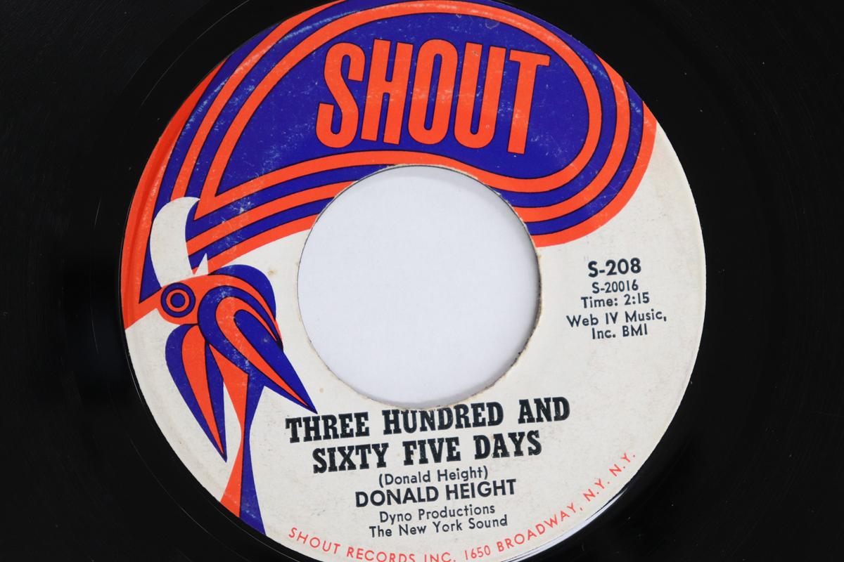 

7-дюймовая пластинка DONALD HEIGHT - Триста шестьдесят пять дней / S208 SHOUT 1967 США Соул/Фанк Б/У
