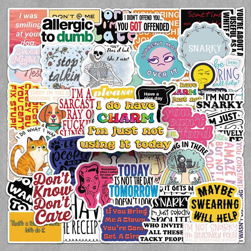 50 Snarky Cool English Phrase Decorative Stickers for Power Banks, Stationery, Fridges, and Cameras