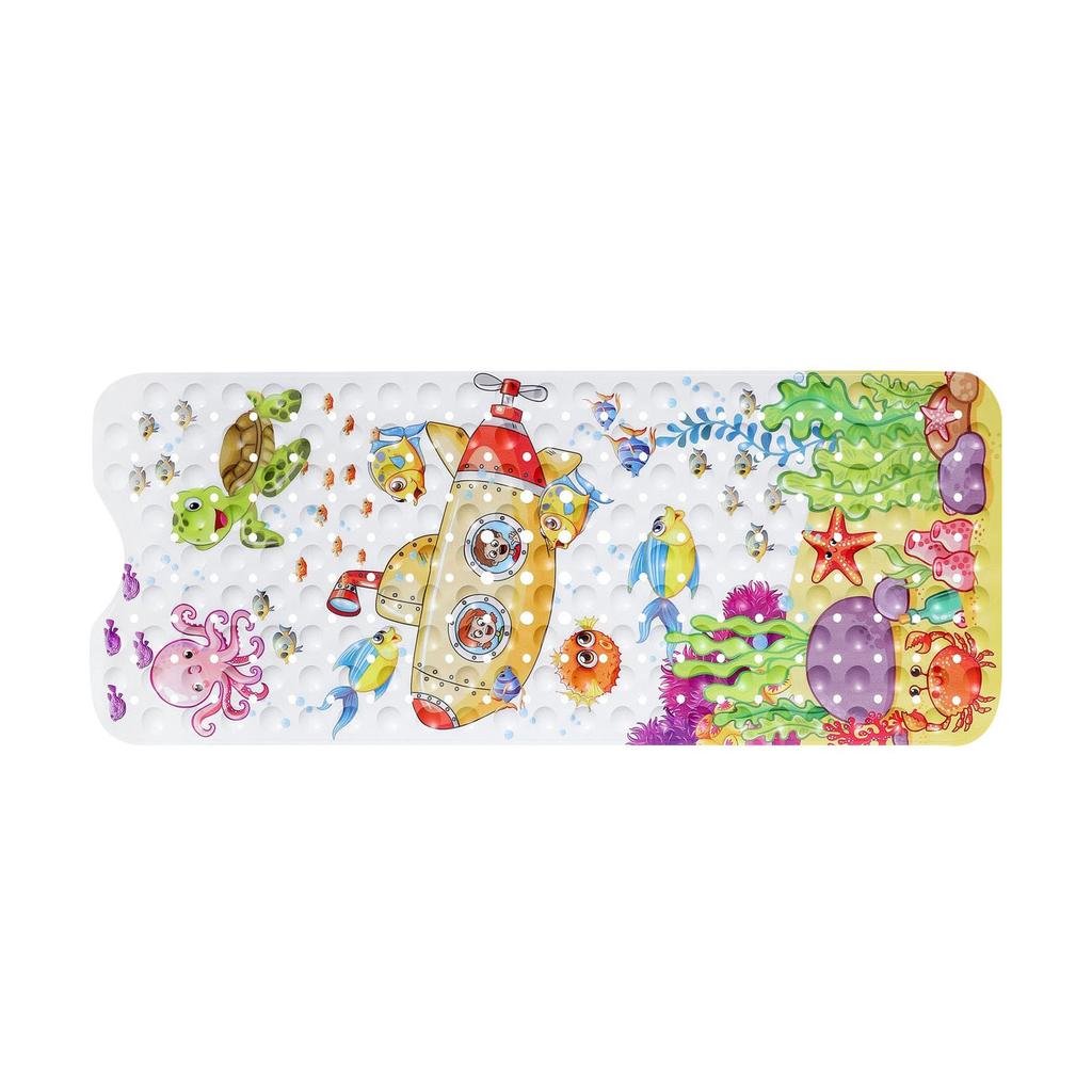 Cartoon Baby Bath Mat, Kids Bathtub Mat Non For Toddler Bath Shower , 39.37In X 15.75In With Holes And Suction Cups Machine Washable