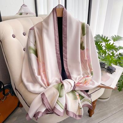 Spring Scarf Women'S Luxury Design Scarf Silk Smooth Scarf Soft Muslim Headband Shawl Beach