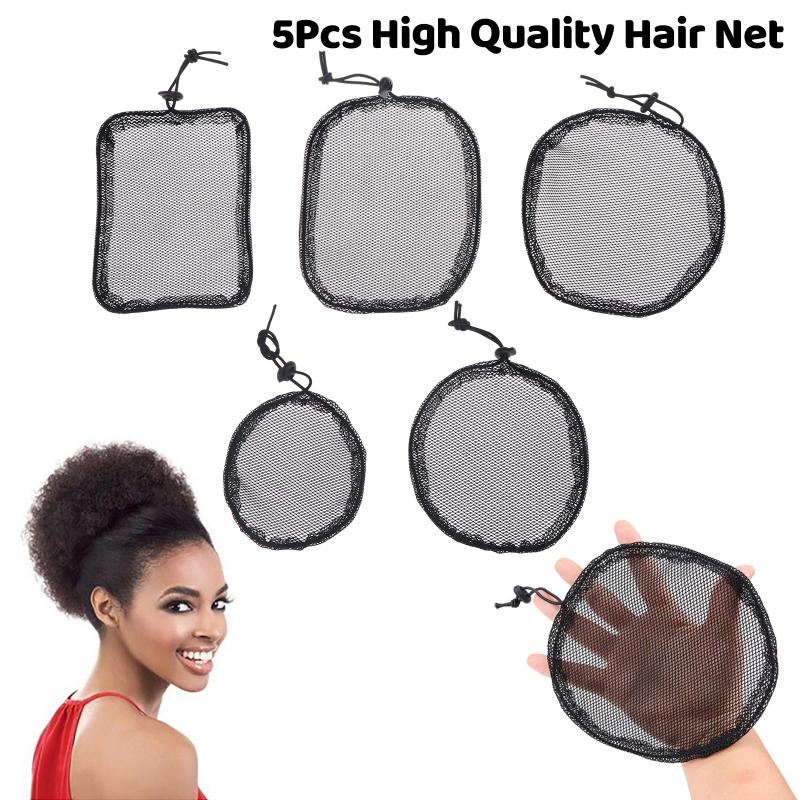 5Pcs Black Elastic Wig Net Breathable Mesh Hair Net With Adjustable Drawstring For Making Puff Bun Wig Tools Women Wig Nets