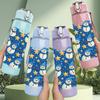 1PC Blue Base White Snowman Repeat Print 750ml Color Plastic Sports Water Bottle Leakproof Flip Straw Lid Suitable for Sports Office Home Use