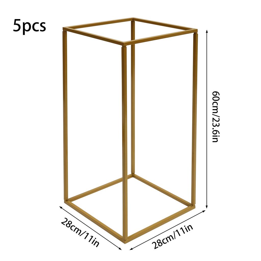 5-Piece Set 60cm Wedding Flower Stands Gold Geometric Iron Aisle Markers Removable Square T-Stage Decor for Elegant Celebrations