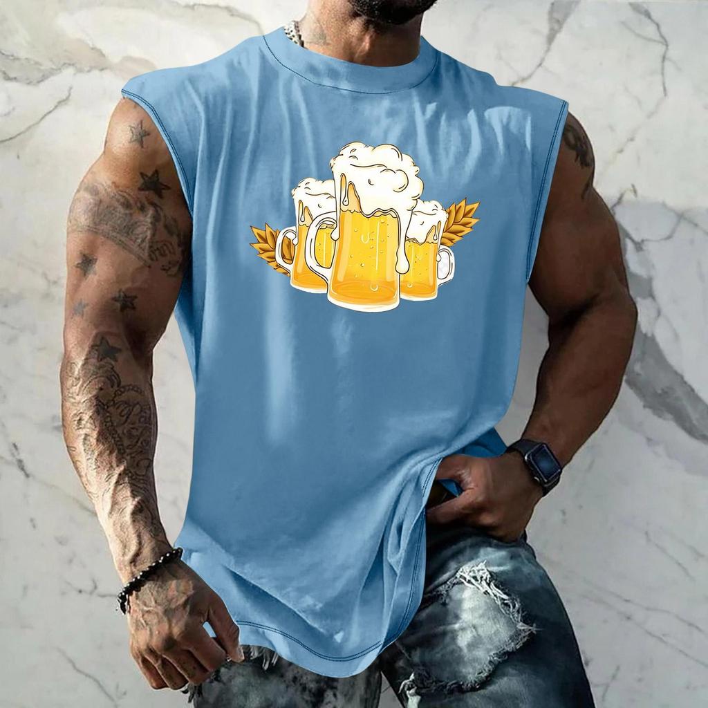 Men Sleeveless Tank Top Loose Fit Casual Streetwear Sport Vest with Textured Pattern Printed Design for Everyday Vacation Wear