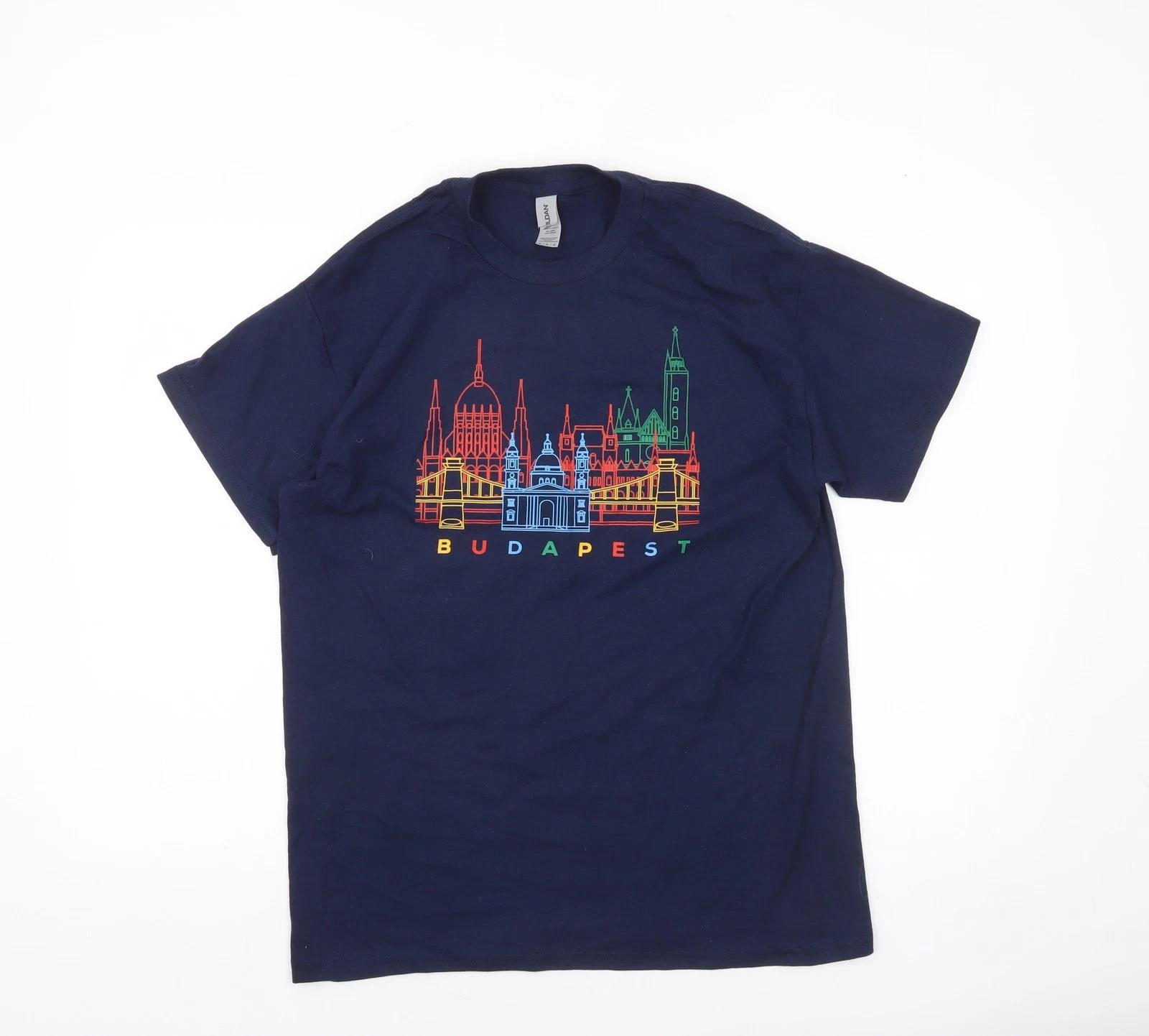 Gildan Men s Blue  Budapest  Graphic Cotton T-Shirt Size M Regular M