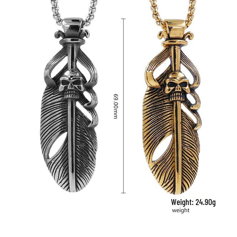 2023 New European & American Men's Punk Feather Wing Necklace