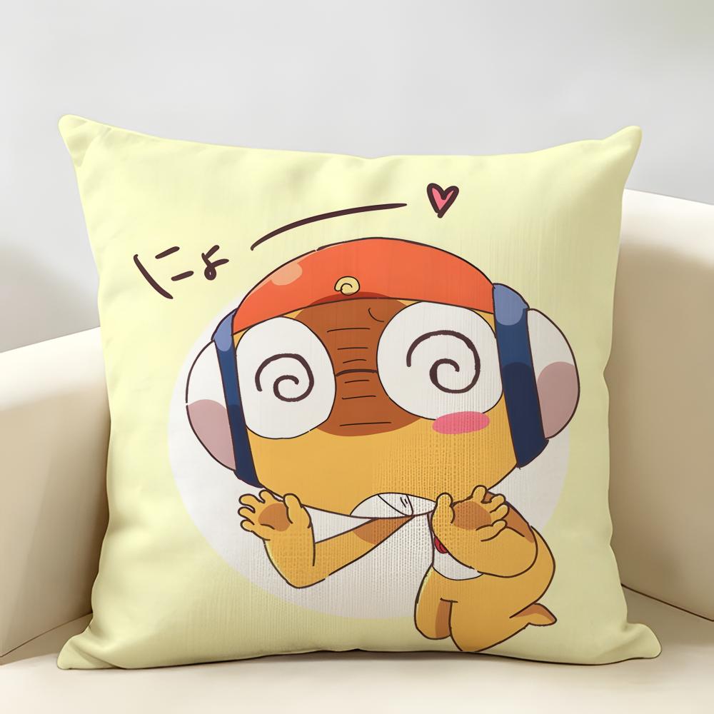 Cartoon Keroro Gunsou Frog Cushion Cover Natural Linen Organic Fabric DoubleSided Printing Room Sofa Decor Pillow Case