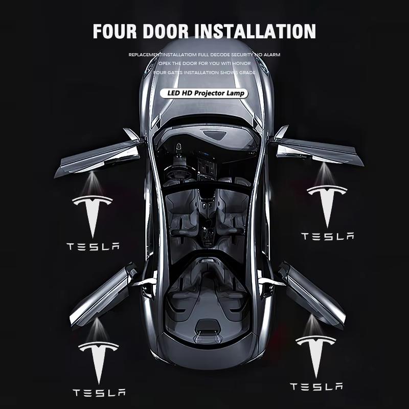 QPPU3 2pcs Car Door Wireless Welcome Light LED HD Projector Lamp Decoration For Tesla Model 3 Highland 2023 Model S Model X Model Y