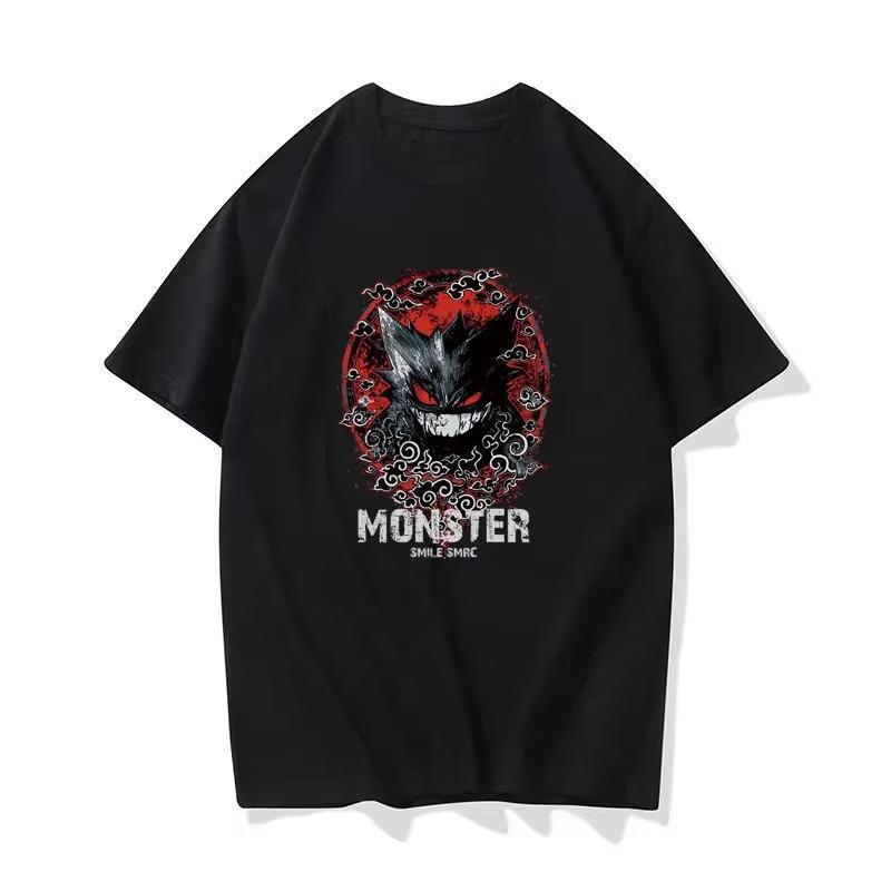 

Summer New Pokémon Cartoon Creative Printing Washed TShirt Mens and Womens American Trend Loose Casual Short Sleeve Top S