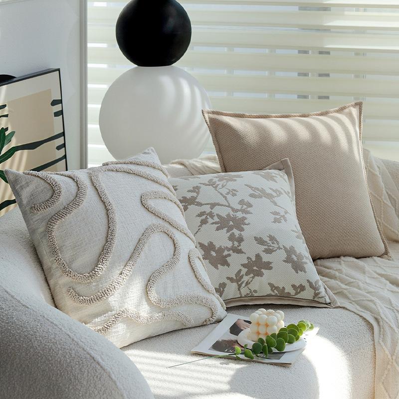 Cream Style Pillow, White Floral Pillow, Pillow Case, Sofa Decorative Pillow Case, Model Room Bay Window Cushion with Core