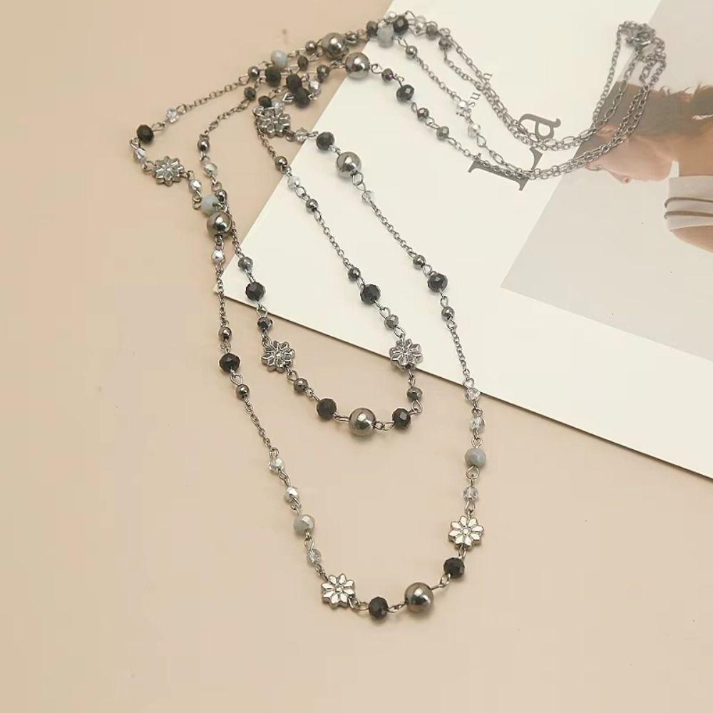Long Flower Necklace Beaded Geometric Necklace Fashion Sweater Chain