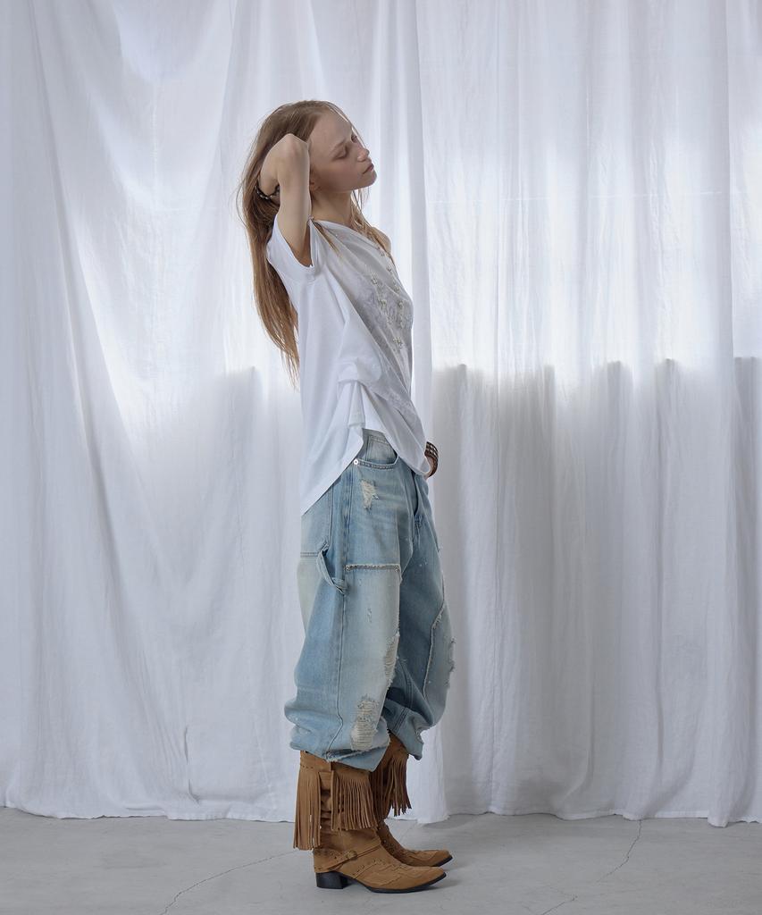 Aesimeteuli Distressed Panel Jeans / Light Blue